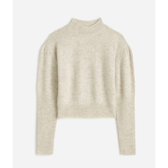 Madewell Alpaca-Blend Mockneck Puff Sleeve Sweater SZ XS Heather Alabaster Crop - Picture 2 of 8